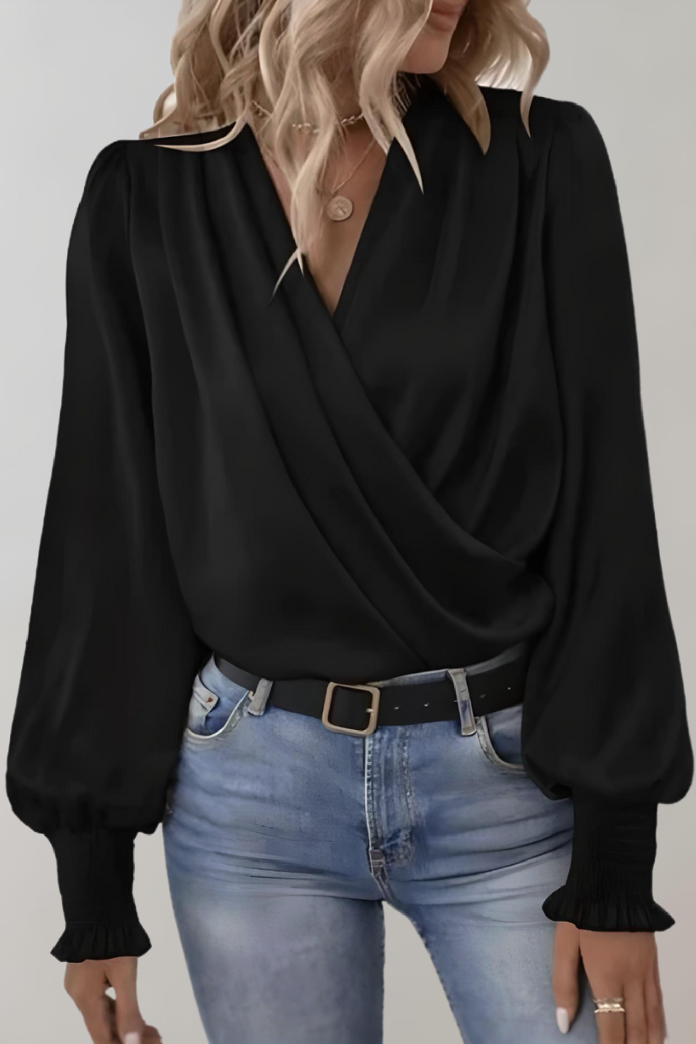 Quinn Blusa Chic de Manga Larga con Escote en V