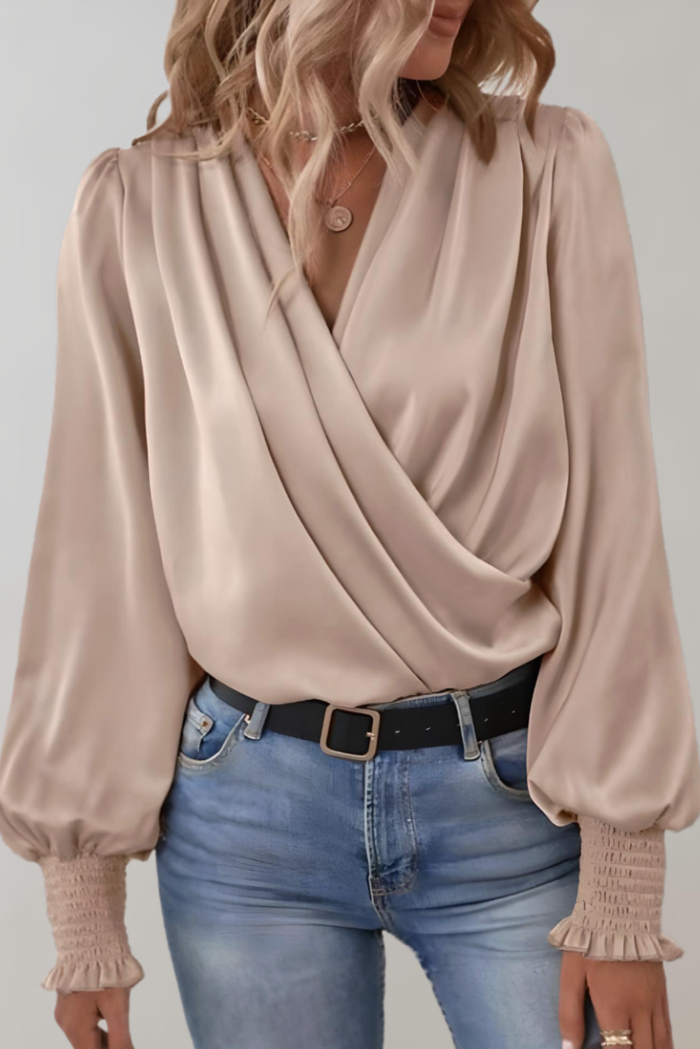 Quinn Blusa Chic de Manga Larga con Escote en V