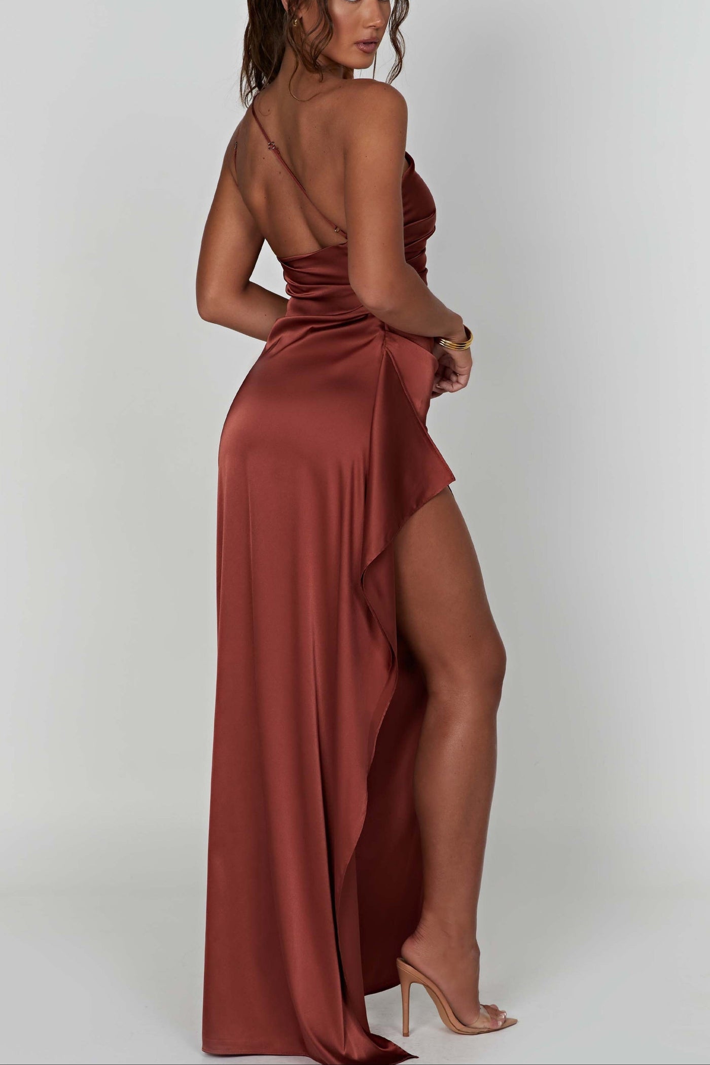 Vestido Maxi de Un Solo Hombro Emberly con Abertura Lateral Alta