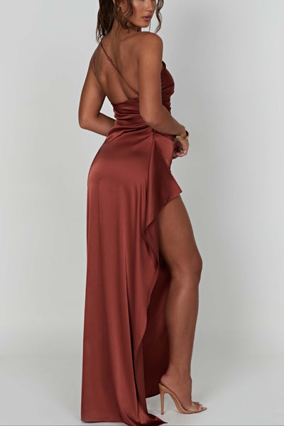 Vestido Maxi de Un Solo Hombro Emberly con Abertura Lateral Alta