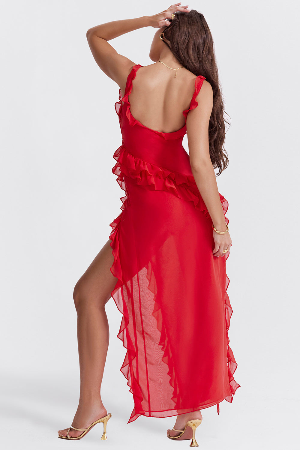 Riana™ Vestido Vaporoso con Volantes y Escote en Agua