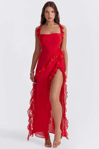 Riana™ Vestido Vaporoso con Volantes y Escote en Agua
