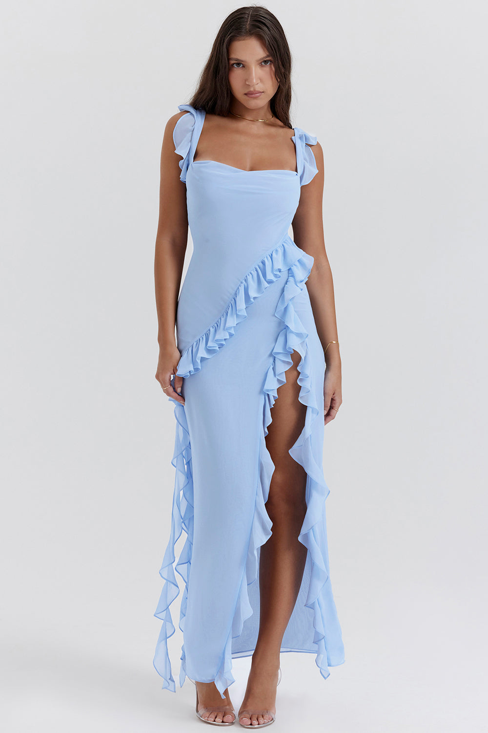 Riana™ Vestido Vaporoso con Volantes y Escote en Agua