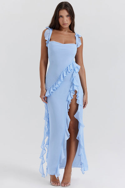 Riana™ Vestido Vaporoso con Volantes y Escote en Agua
