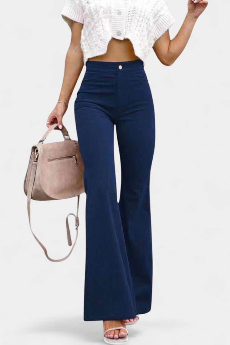 Kiara Pantalones de Terciopelo de Cintura Alta y Pierna Ancha