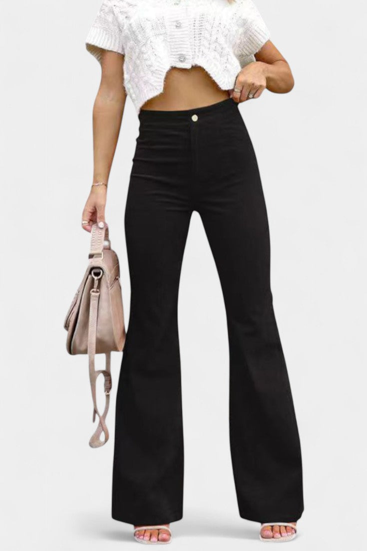 Kiara Pantalones de Terciopelo de Cintura Alta y Pierna Ancha
