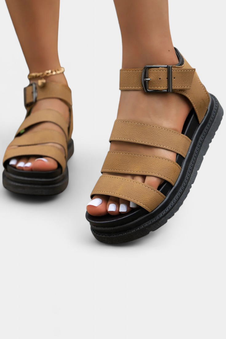 Sandalias de Plataforma Renes con Correas Múltiples y Hebilla Ajustable