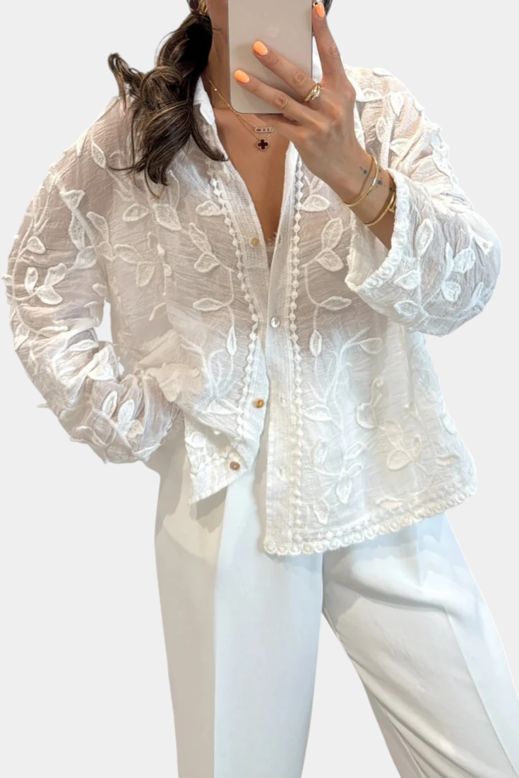 Prairie Camisa Bordada con Encaje