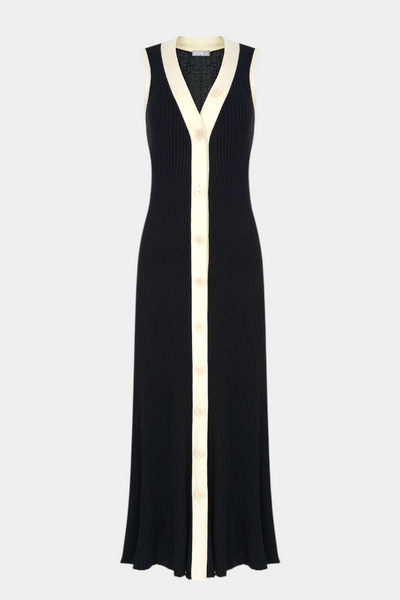 Brielle Vestido de Punto Sin Mangas con Escote en V y Botones Contrastantes