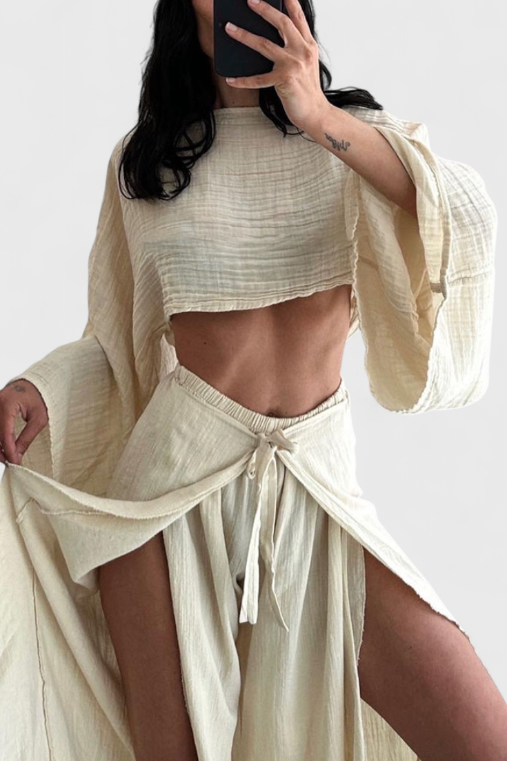 Conjunto Elsie: Kimono y Pantalón Cruzado Fluido