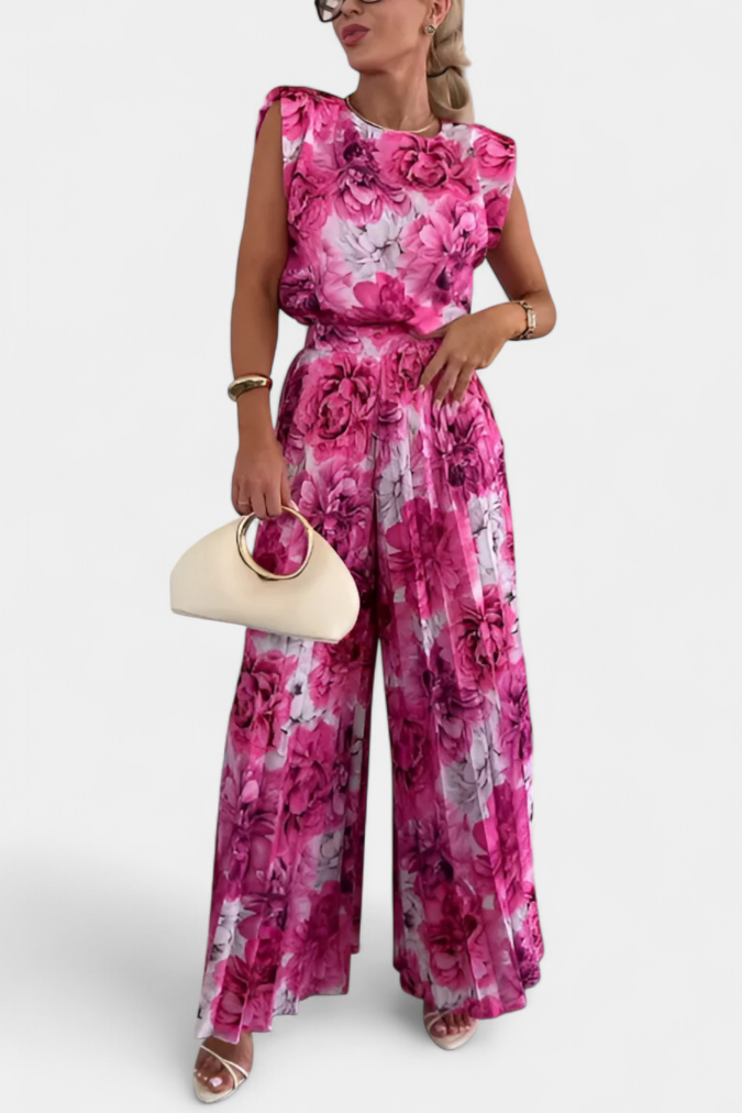 Liora Conjunto de Dos Piezas: Top Estructurado y Pantalón Plisado