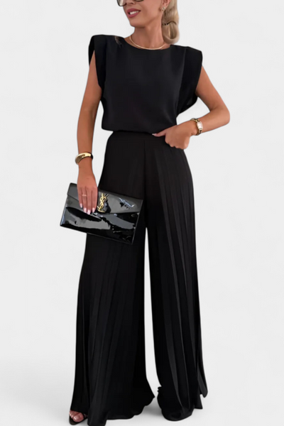 Liora Conjunto de Dos Piezas: Top Estructurado y Pantalón Plisado