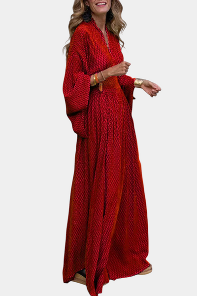 Vestido Maxi Geométrico Anelia con Escote en V