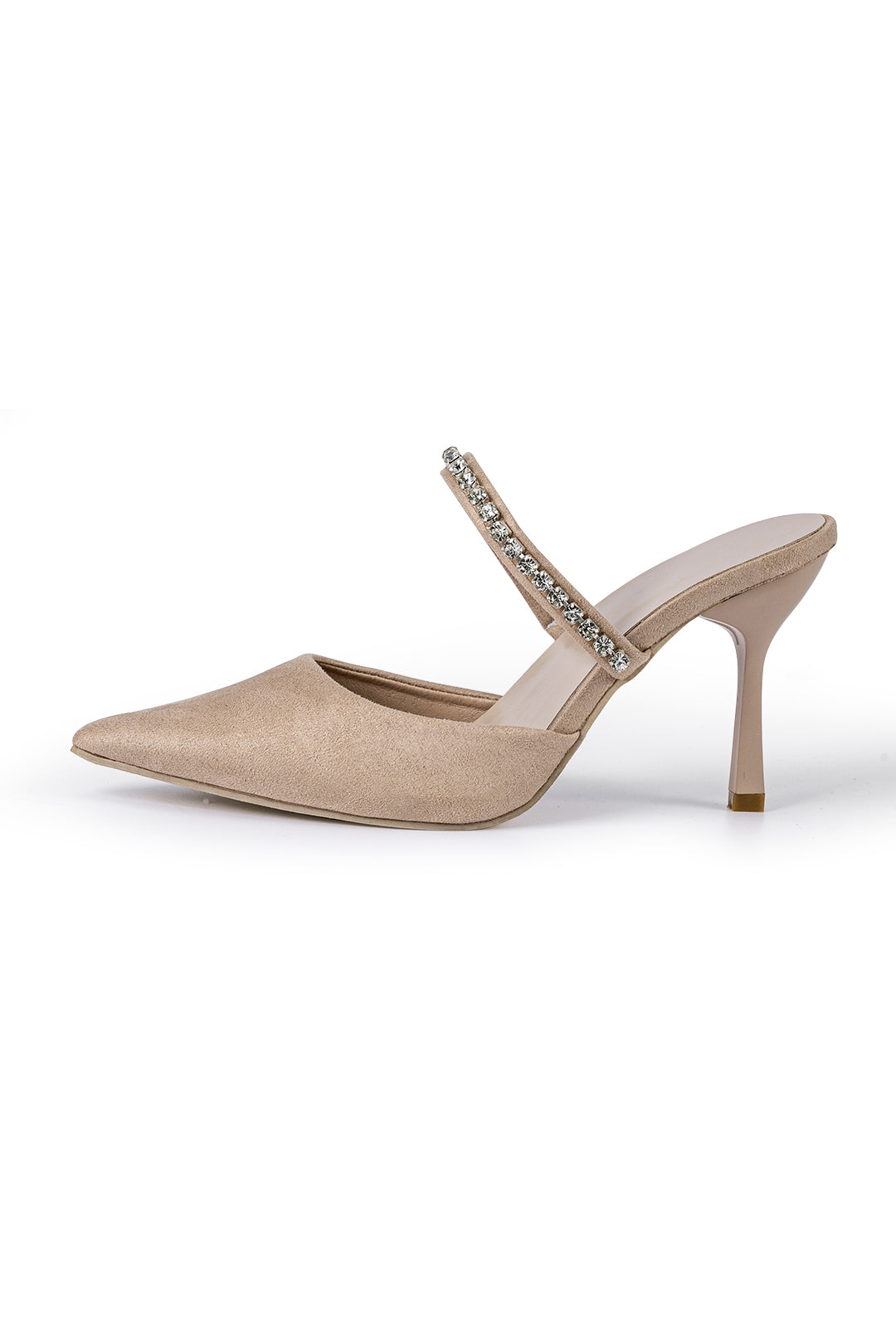 Sandalias de tacón alto con punta afilada y detalles de strass