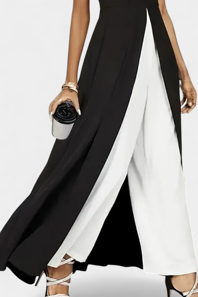 Alicia Conjunto Elegante Bicolor sin Mangas con Pantalones Amplios