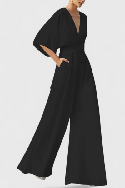 Mono Largo Elegante Isaura con Pierna Ancha y Escote en V