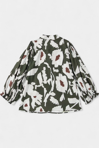 Filomena Blusa de Media Botonadura con Manga Abullonada en Estampado Floral Abstracto