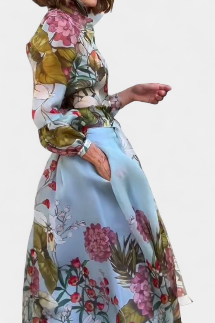 Sanne Conjunto Chic de Camisa y Pantalón Suelto con Estampado