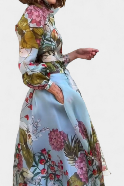 Sanne Conjunto Chic de Camisa y Pantalón Suelto con Estampado