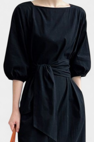 Krisbel Vestido de Lino y Algodón con Cintura Ajustable