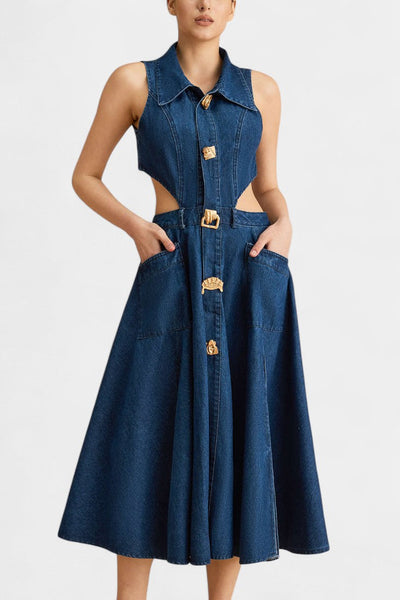 Vestido Sin Mangas de Mezclilla Alia con Corte Moderno