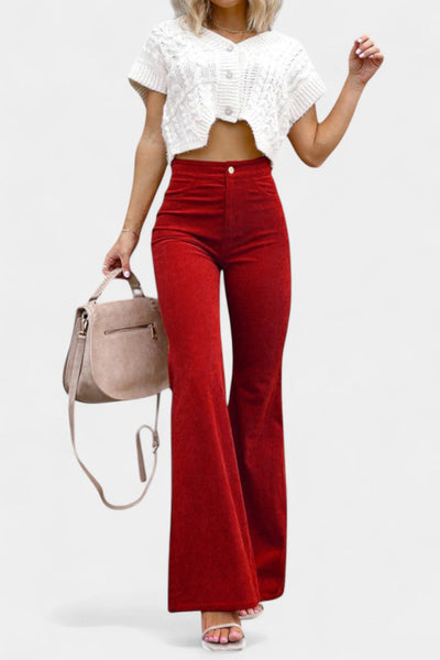 Kiara Pantalones de Terciopelo de Cintura Alta y Pierna Ancha