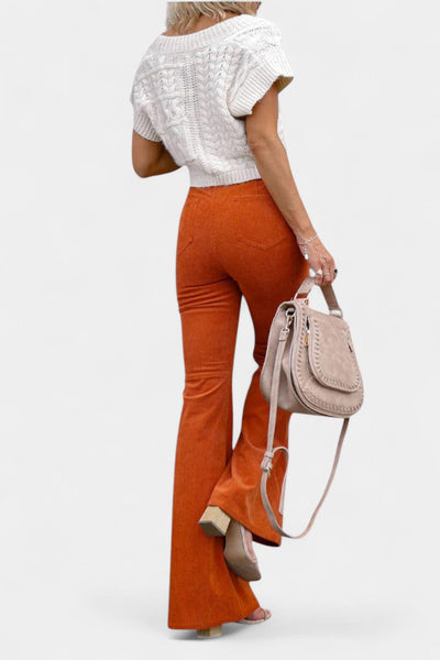 Kiara Pantalones de Terciopelo de Cintura Alta y Pierna Ancha