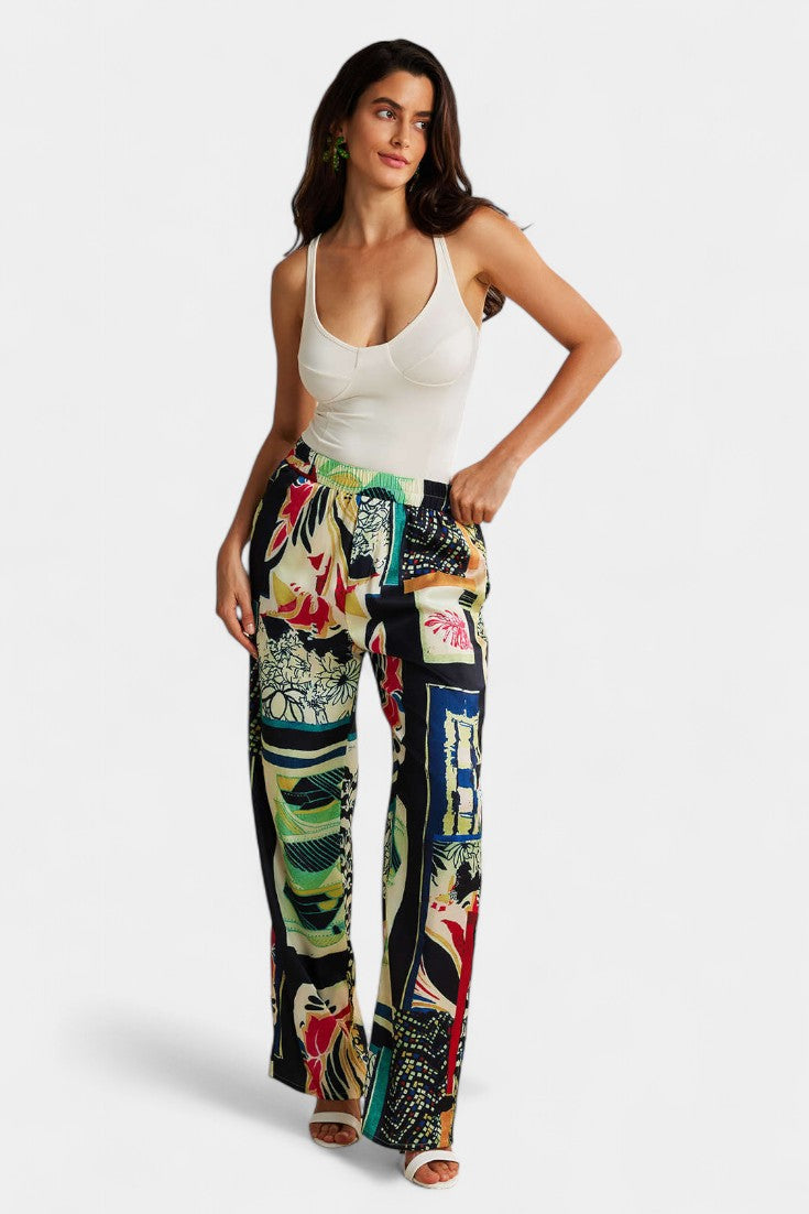Arce Pantalones de Cintura Alta con Estampado Floral y Corte Recto