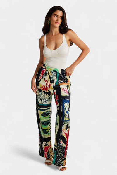 Arce Pantalones de Cintura Alta con Estampado Floral y Corte Recto