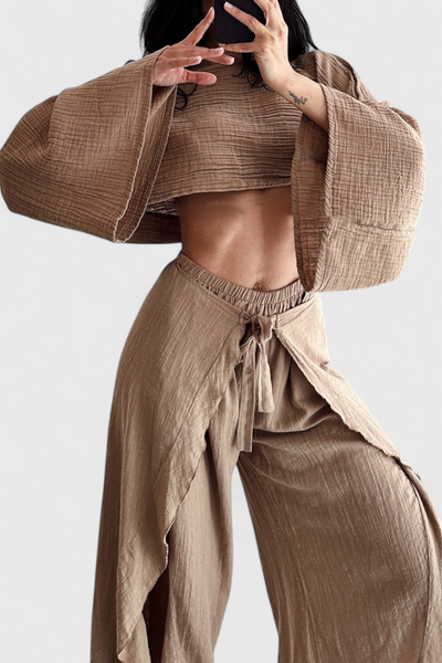 Conjunto Elsie: Kimono y Pantalón Cruzado Fluido