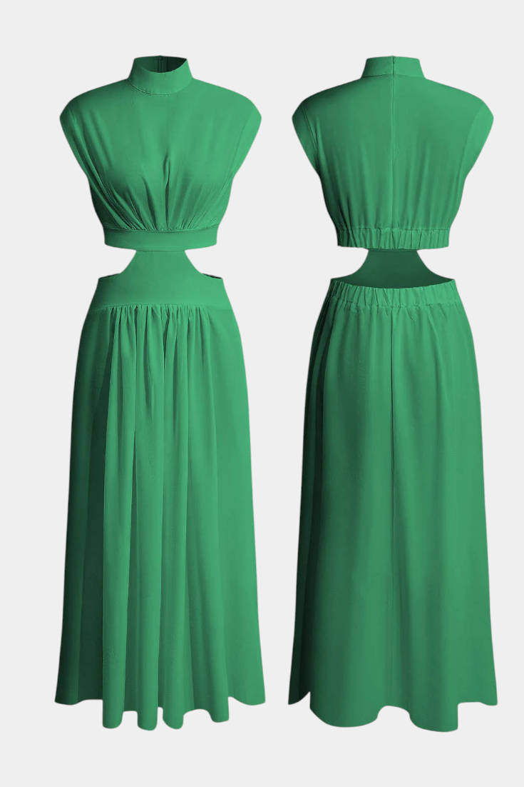 Conjunto Largo Minimalista Jocelyn con Escote Alto y Abertura Lateral