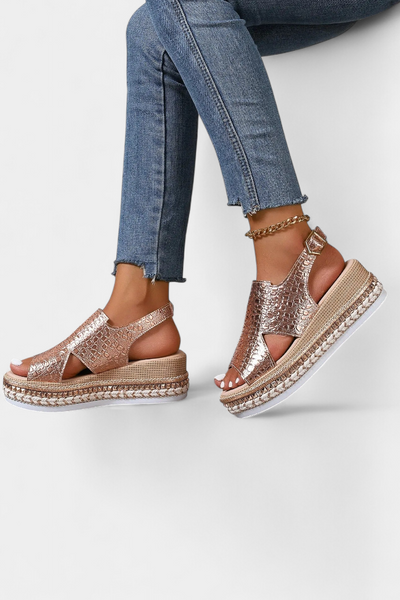 Sandalias de Plataforma Felisa con Textura Grabada y Suela Tejida