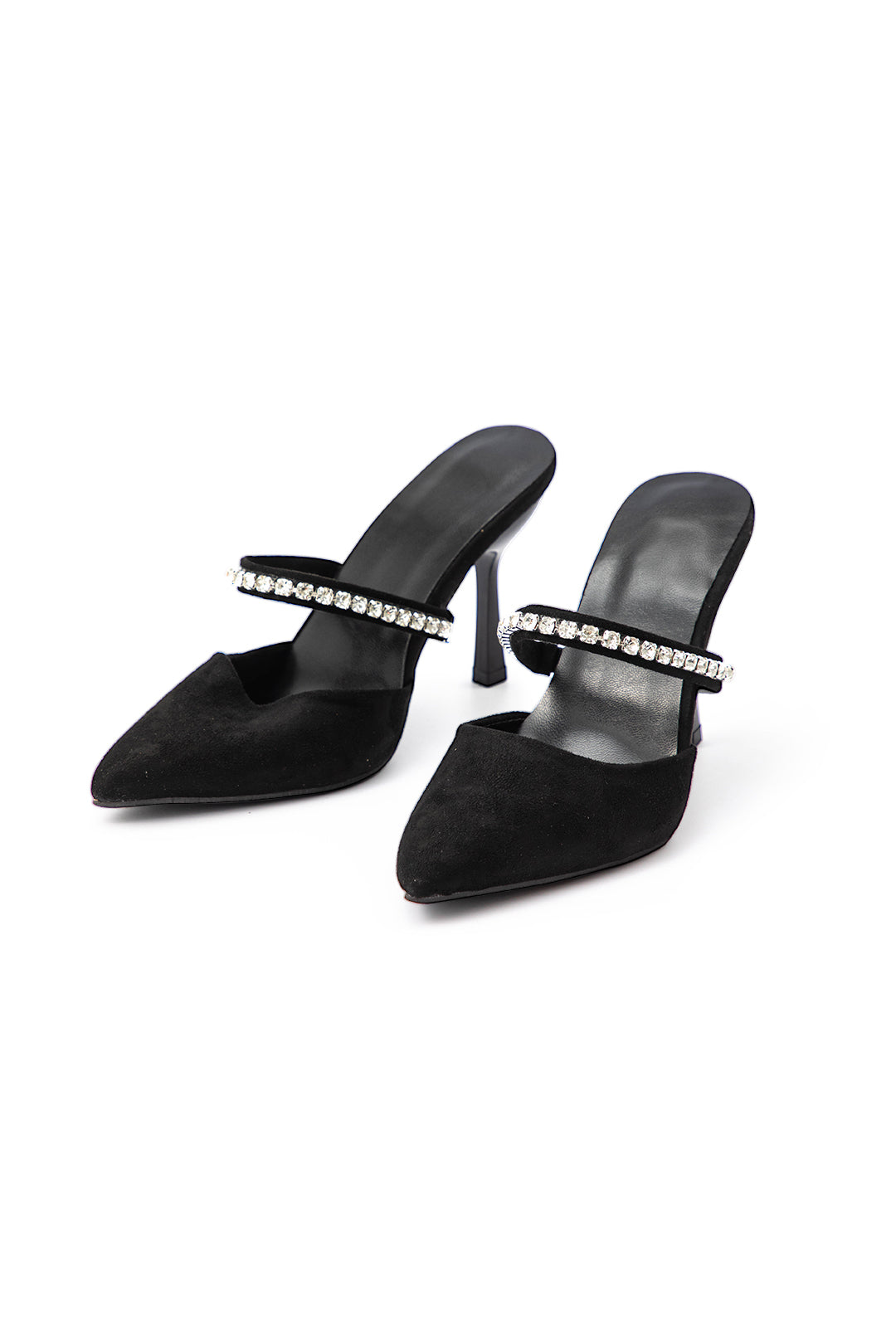 Sandalias de tacón alto con punta afilada y detalles de strass