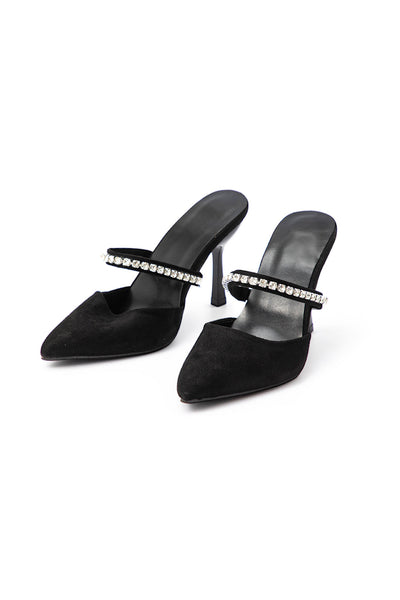 Sandalias de tacón alto con punta afilada y detalles de strass