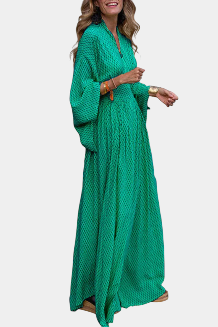 Vestido Maxi Geométrico Anelia con Escote en V