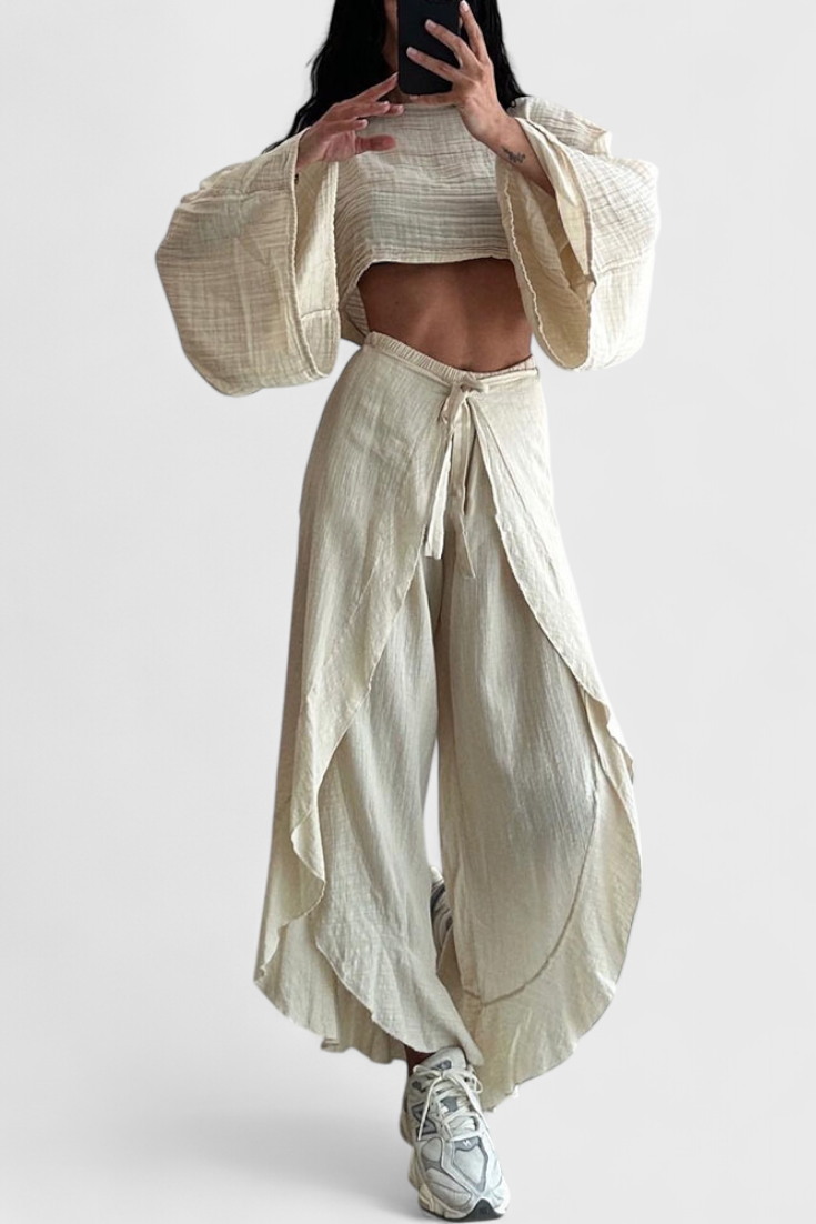 Conjunto Elsie: Kimono y Pantalón Cruzado Fluido