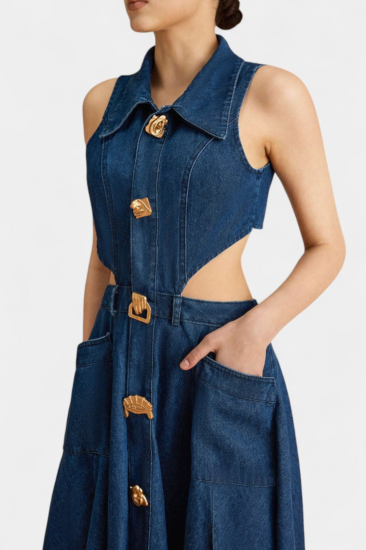 Vestido Sin Mangas de Mezclilla Alia con Corte Moderno
