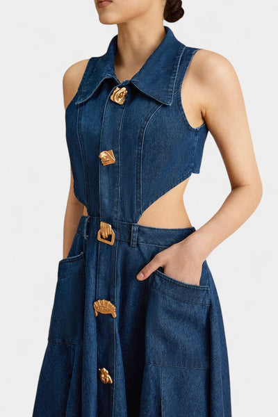 Vestido Sin Mangas de Mezclilla Alia con Corte Moderno