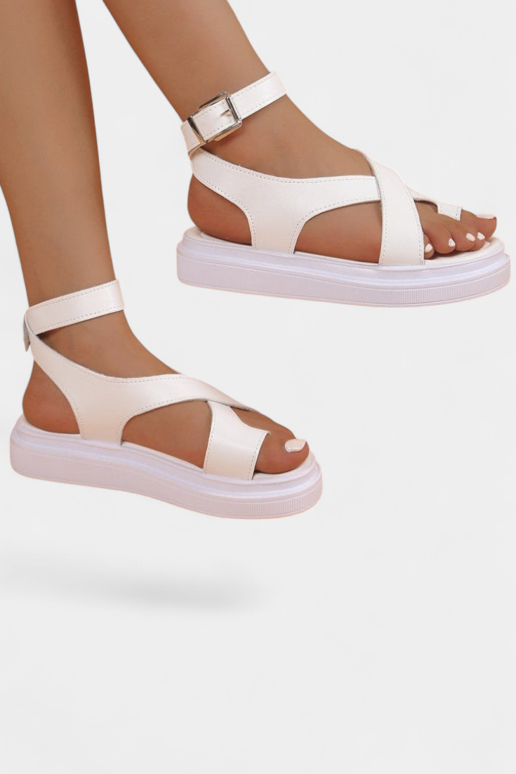 Sandalias de Plataforma Estela para Dama con Tiras Cruzadas de Material Sintético