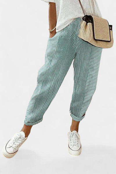 Alba Pantalones Rayados de Mezcla de Lino