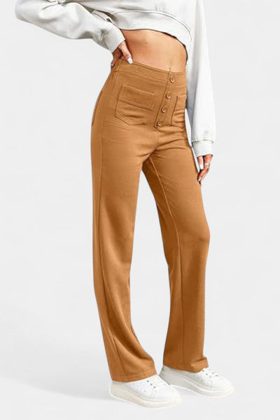 Nova Pantalones de Cintura Alta con Corte Recto y Elasticidad