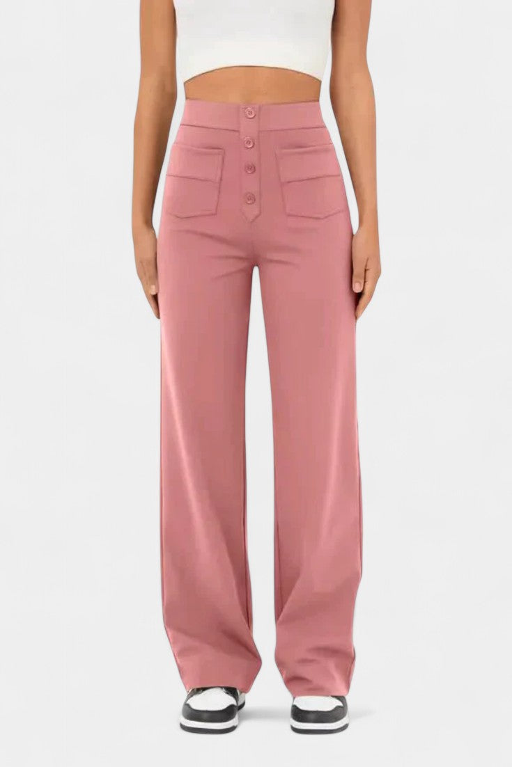 Nova Pantalones de Cintura Alta con Corte Recto y Elasticidad