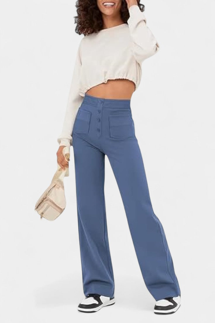 Nova Pantalones de Cintura Alta con Corte Recto y Elasticidad