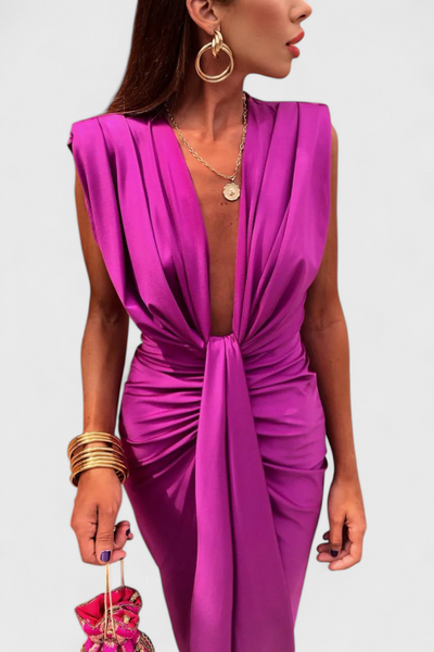 Lakisha Vestido Midi Ajustado con Escote Profundo