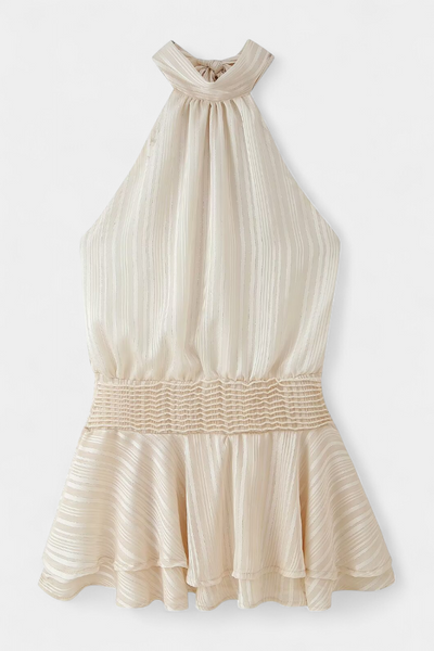 Vestido Mini Azucena con Espalda Descubierta y Cintura Plisada