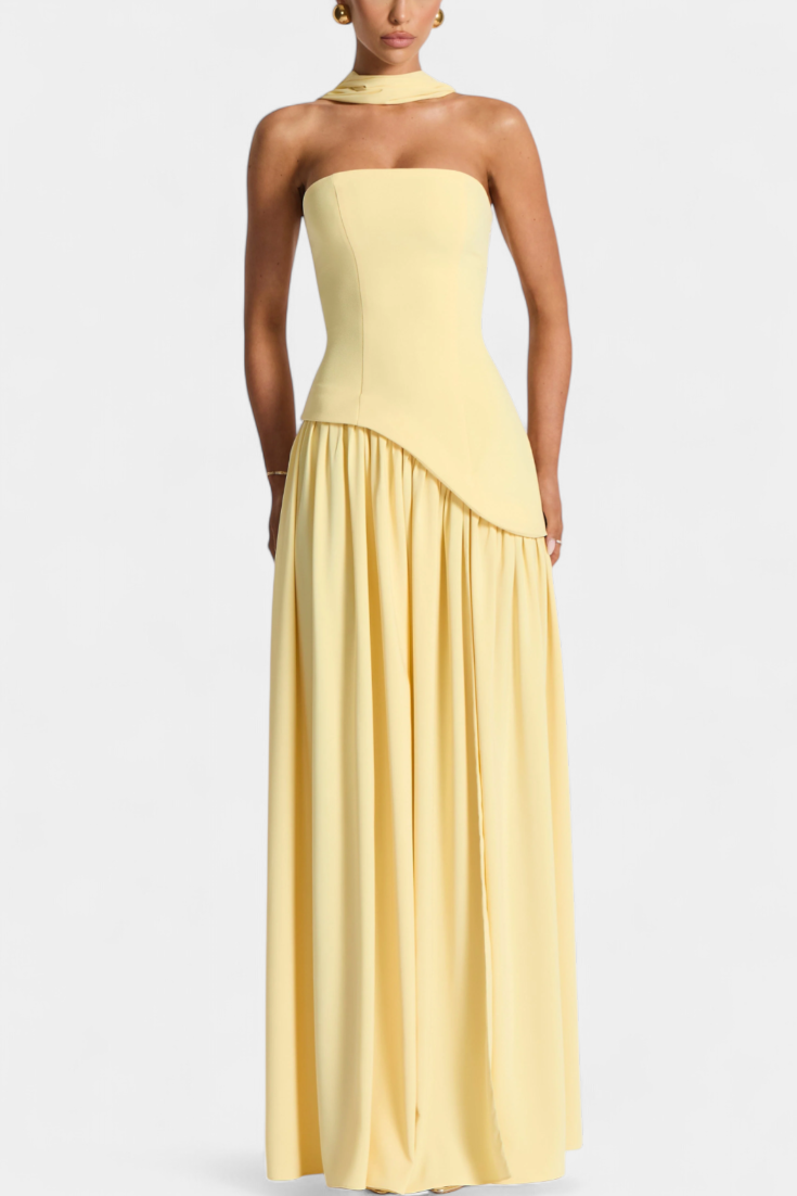 Celaena Vestido Maxi Chiffon Off Shoulder con Abertura Lateral