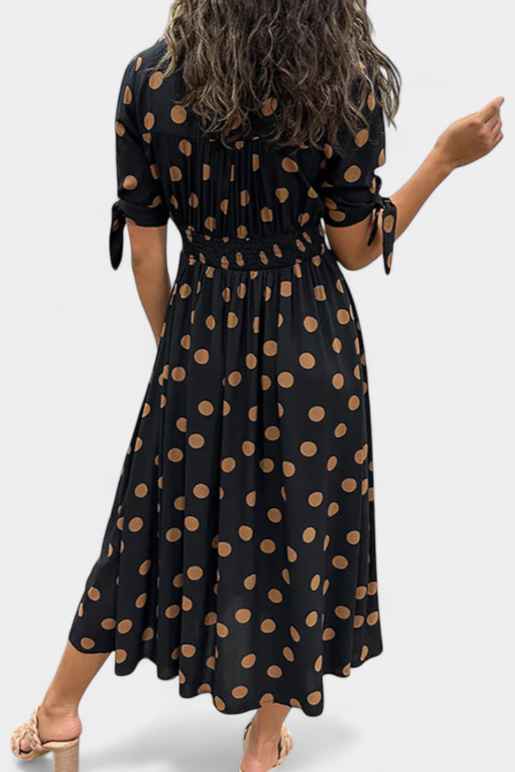 Lizzie Vestido Midi de Lunares con Escote en V