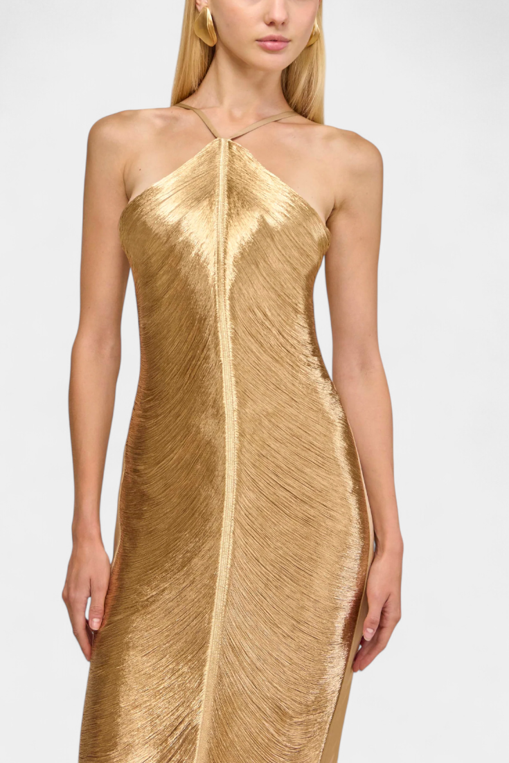 Vestido Halter Jianna con Flecos de Metal