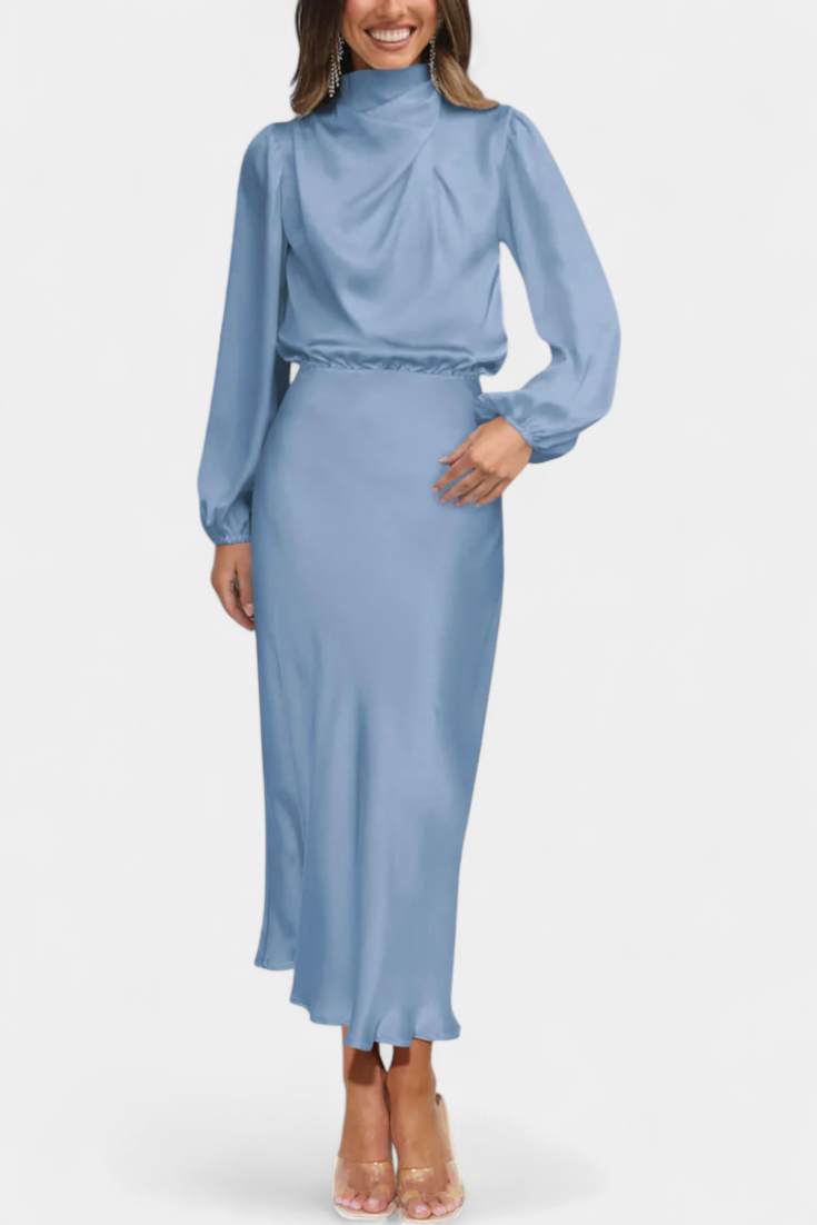 Cecila Maxi Dress with High Neck and Floral Detail