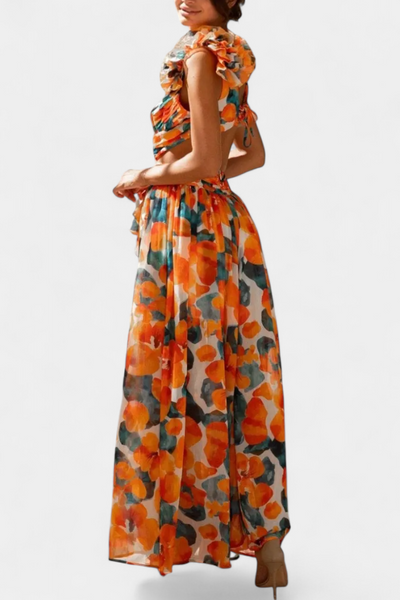 Zuleika Vestido de Chifón con Volantes y Aberturas Lateral